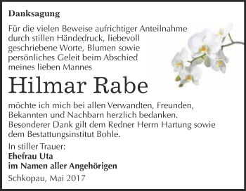 Traueranzeige von Hilmar Rabe von Super Sonntag Merseburg
