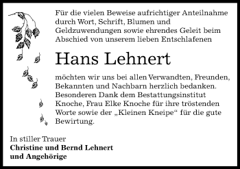 Traueranzeige von Hans Lehnert von Mitteldeutsche Zeitung Aschersleben