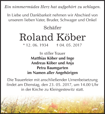 Traueranzeige von Roland Köber von Mitteldeutsche Zeitung Naumburg/Nebra