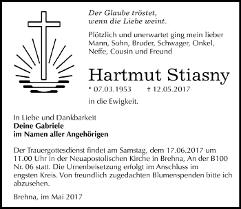 Traueranzeige von Hartmut Stiasny von Mitteldeutsche Zeitung Bitterfeld