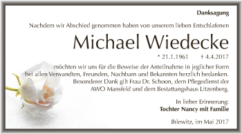Traueranzeige von Michael Wiedecke von Wochenspiegel Mansfelder Land