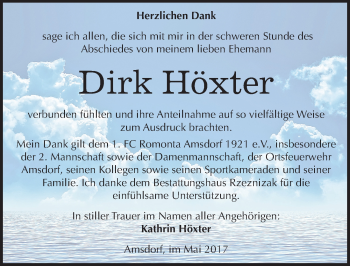 Traueranzeige von Dirk Höxter von Mitteldeutsche Zeitung Mansfelder Land