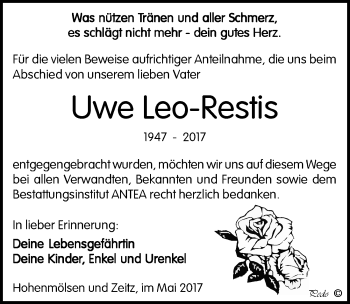 Traueranzeige von Uwe Leo-Restis von Mitteldeutsche Zeitung Zeitz