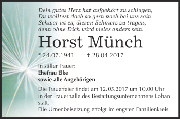 Traueranzeige von Horst Münch von WVG - Wochenspiegel Bitterfeld