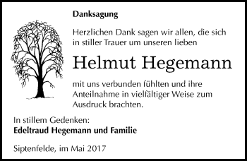 Traueranzeige von Helmut Hegemann von Mitteldeutsche Zeitung Quedlinburg