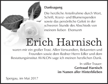 Traueranzeige von Erich Harnisch von WVG - Wochenspiegel Merseburg