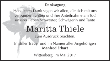 Traueranzeige von Maritta Thiele von Super Sonntag Wittenberg