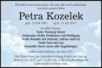 Traueranzeige von Petra Kozelek von Super Sonntag SGH Mansf. Land