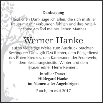Traueranzeige von Werner Hanke von WVG - Wochenspiegel Bitterfeld
