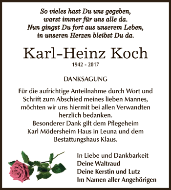 Traueranzeige von Karl Heinz Koch von WVG - Wochenspiegel NMB / WSF / ZTZ