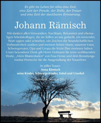 Traueranzeige von Johann Rämisch von Super Sonntag SGH Mansf. Land