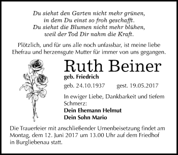 Traueranzeige von Ruth Beiner von Mitteldeutsche Zeitung Merseburg/Querfurt