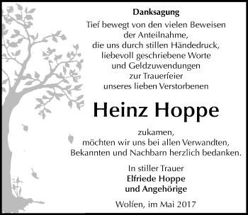 Traueranzeige von Heinz Hoppe von Mitteldeutsche Zeitung Bitterfeld