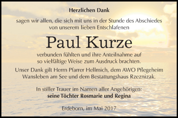 Traueranzeige von Paul Kurze von Super Sonntag SGH Mansf. Land