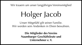 Traueranzeige von Holger Jacob von Mitteldeutsche Zeitung Naumburg/Nebra