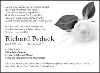 Traueranzeige von Richard Pedack von WVG - Wochenspiegel Quedlinburg
