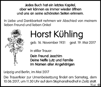 Traueranzeige von Horst Kühling von Mitteldeutsche Zeitung Zeitz