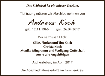 Traueranzeige von Andreas Koch von Super Sonntag Aschersleben