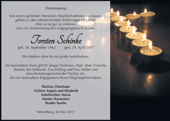 Traueranzeige von Torsten Schinke von Mitteldeutsche Zeitung Wittenberg