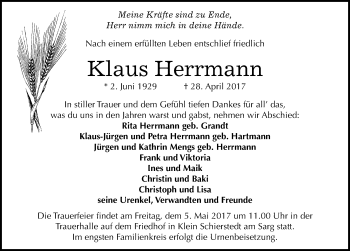 Traueranzeige von Klaus Herrmann von Mitteldeutsche Zeitung Aschersleben