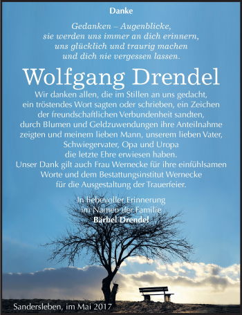 Traueranzeige von Wolfgang Drendel von Mitteldeutsche Zeitung Mansfelder Land