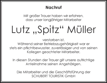 Traueranzeige von Lutz Müller von Super Sonntag Aschersleben