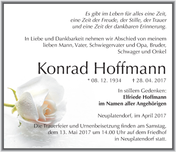 Traueranzeige von Konrad Hoffmann von Mitteldeutsche Zeitung Quedlinburg