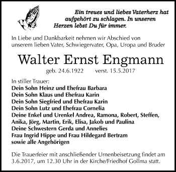 Traueranzeige von Walter Ernst Engmann von Mitteldeutsche Zeitung Halle/Saalkreis