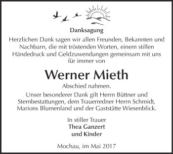 Traueranzeige von Werner Mieth von Super Sonntag Wittenberg