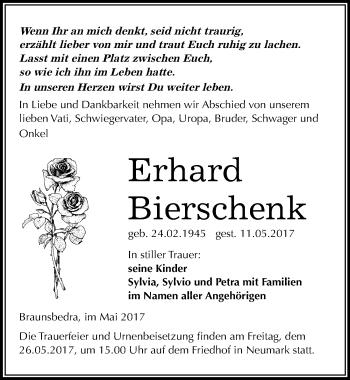 Traueranzeige von Erhard Bierschenk von Mitteldeutsche Zeitung Merseburg/Querfurt