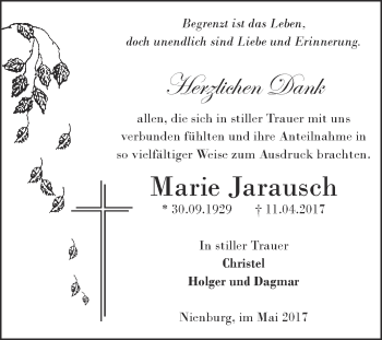 Traueranzeige von Marie Jarausch von Super Sonntag Bernburg