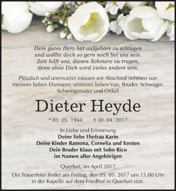 Traueranzeige von Dieter Heyde von Mitteldeutsche Zeitung Merseburg/Querfurt
