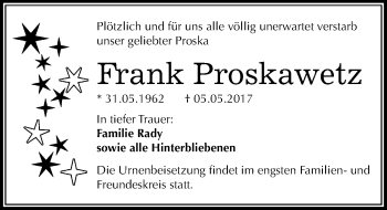 Traueranzeige von Frank Proskawetz von Mitteldeutsche Zeitung Halle/Saalkreis