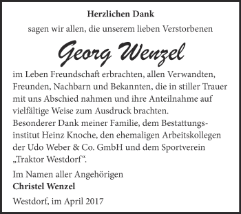 Traueranzeige von Georg Wenzel von Super Sonntag Aschersleben