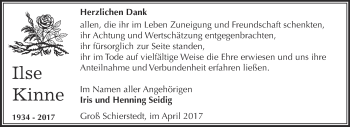 Traueranzeige von Ilse Kinne von Super Sonntag Aschersleben