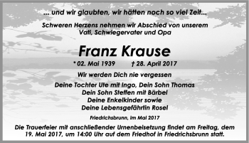 Traueranzeige von Franz Krause von Mitteldeutsche Zeitung Quedlinburg
