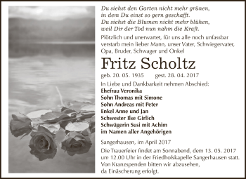 Traueranzeige von Fritz Scholtz von Super Sonntag SGH Mansf. Land