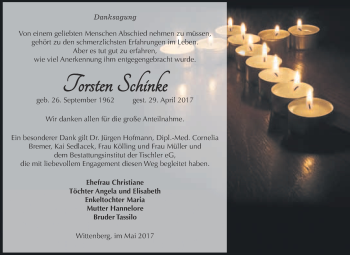 Traueranzeige von Torsten Schinke von WVG - Wochenspiegel Wittenberg