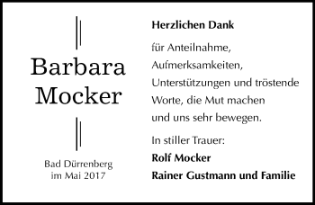Traueranzeige von Barbara Mocker von Mitteldeutsche Zeitung Merseburg/Querfurt