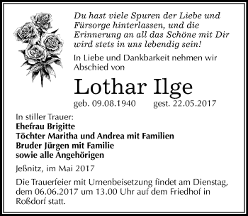 Traueranzeige von Lothar Ilge von Mitteldeutsche Zeitung Bitterfeld