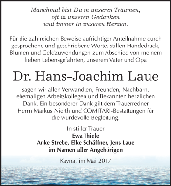 Traueranzeige von Hans-Joachim Laue von Mitteldeutsche Zeitung Zeitz