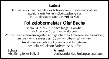 Traueranzeige von Olaf Buchs von Mitteldeutsche Zeitung Sangerhausen
