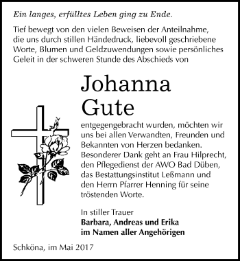 Traueranzeige von Johanna Gute von Mitteldeutsche Zeitung Wittenberg