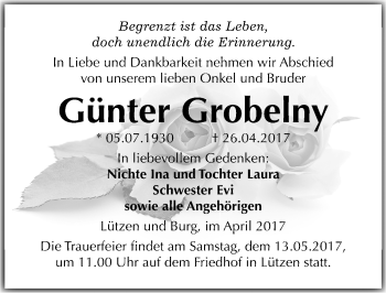 Traueranzeige von Günter Grobelny von Mitteldeutsche Zeitung Weißenfels