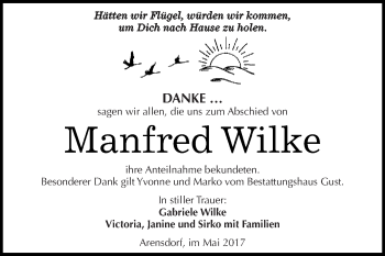 Traueranzeige von Manfred Wilke von WVG - Wochenspiegel Dessau / Köthen