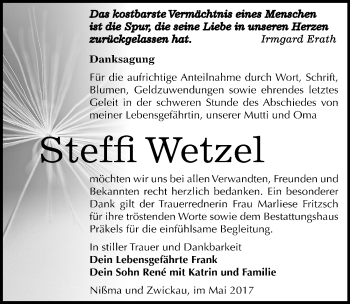 Traueranzeige von Steffi Wetzel von Mitteldeutsche Zeitung Zeitz