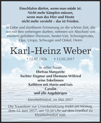Traueranzeige von Karl-Heinz Weber von Super Sonntag Zeitz