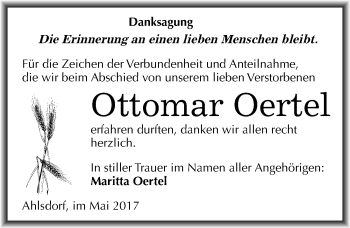 Traueranzeige von Ottomar Oertel von Mitteldeutsche Zeitung Mansfelder Land