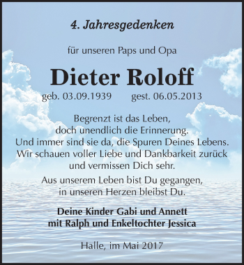 Traueranzeige von Dieter Roloff von Mitteldeutsche Zeitung Halle/Saalkreis