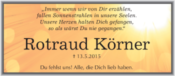 Traueranzeige von Rotraud Körner von Mitteldeutsche Zeitung Köthen